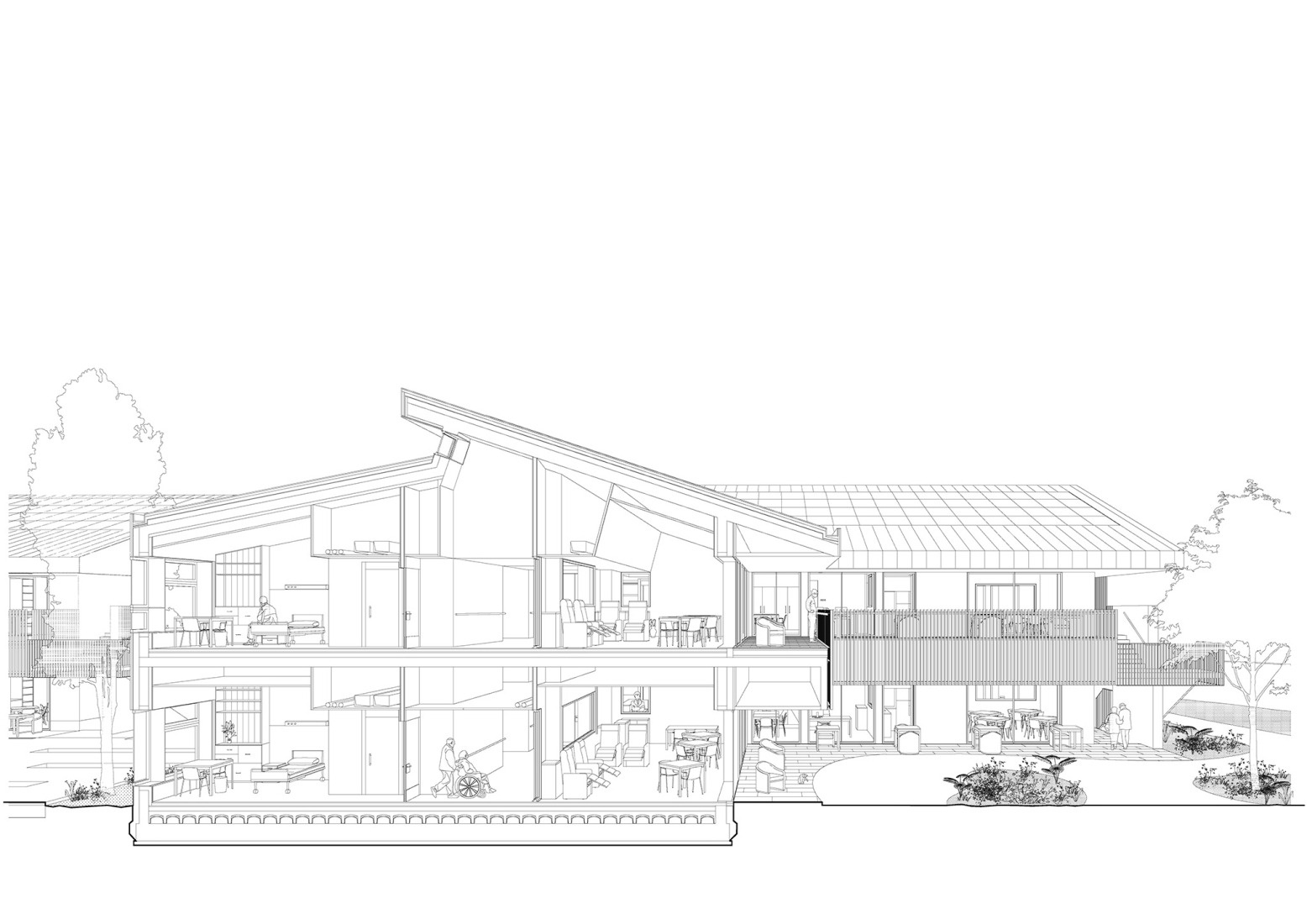 Sección en perspectiva. Residencia Casa Ella por PINEARQ. 