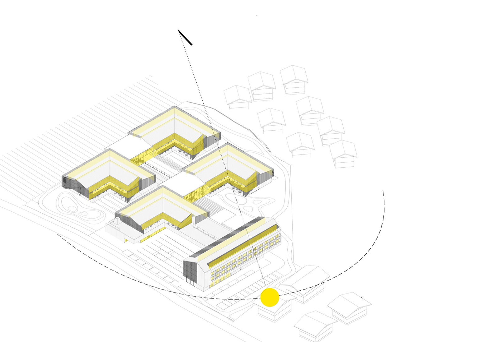 Axonometría soleamiento. Residencia Casa Ella por PINEARQ. 