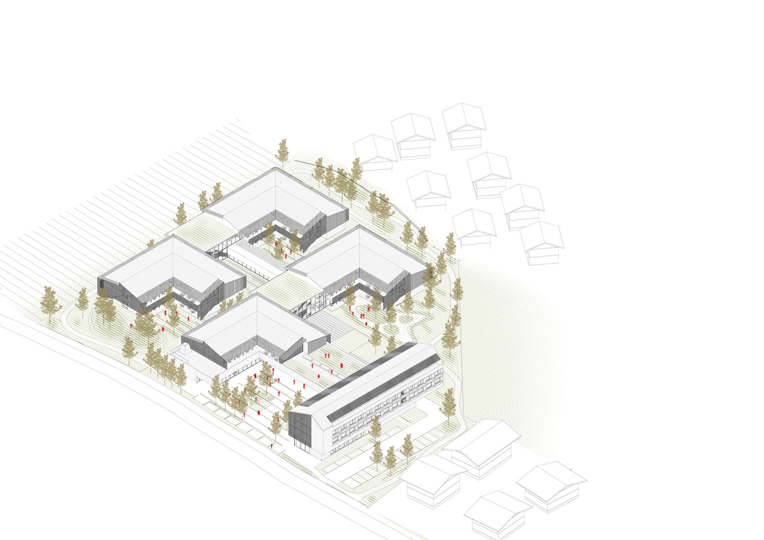 Axonometría vegetación. Residencia Casa Ella por PINEARQ. 