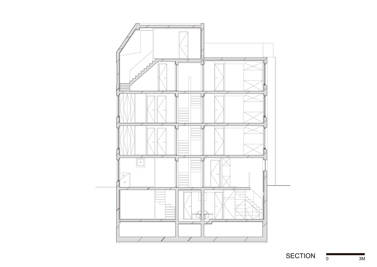 Section. Shin-Nakano Trapezoidal by Ryuichi Sasaki Architecture. 