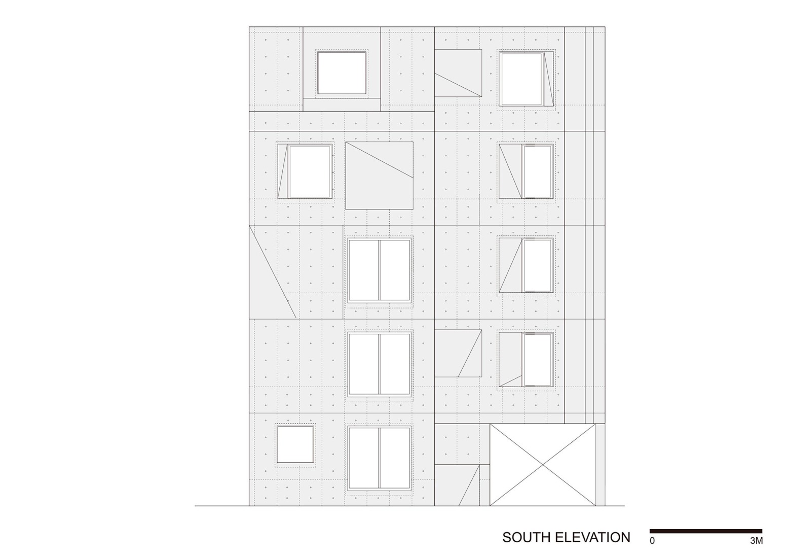 Elevation. Shin-Nakano Trapezoidal by Ryuichi Sasaki Architecture. 