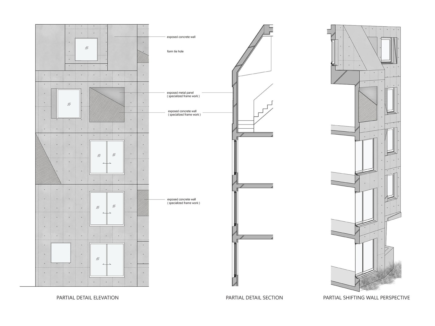 Construction detail of the facade. Shin-Nakano Trapezoidal by Ryuichi Sasaki Architecture. 