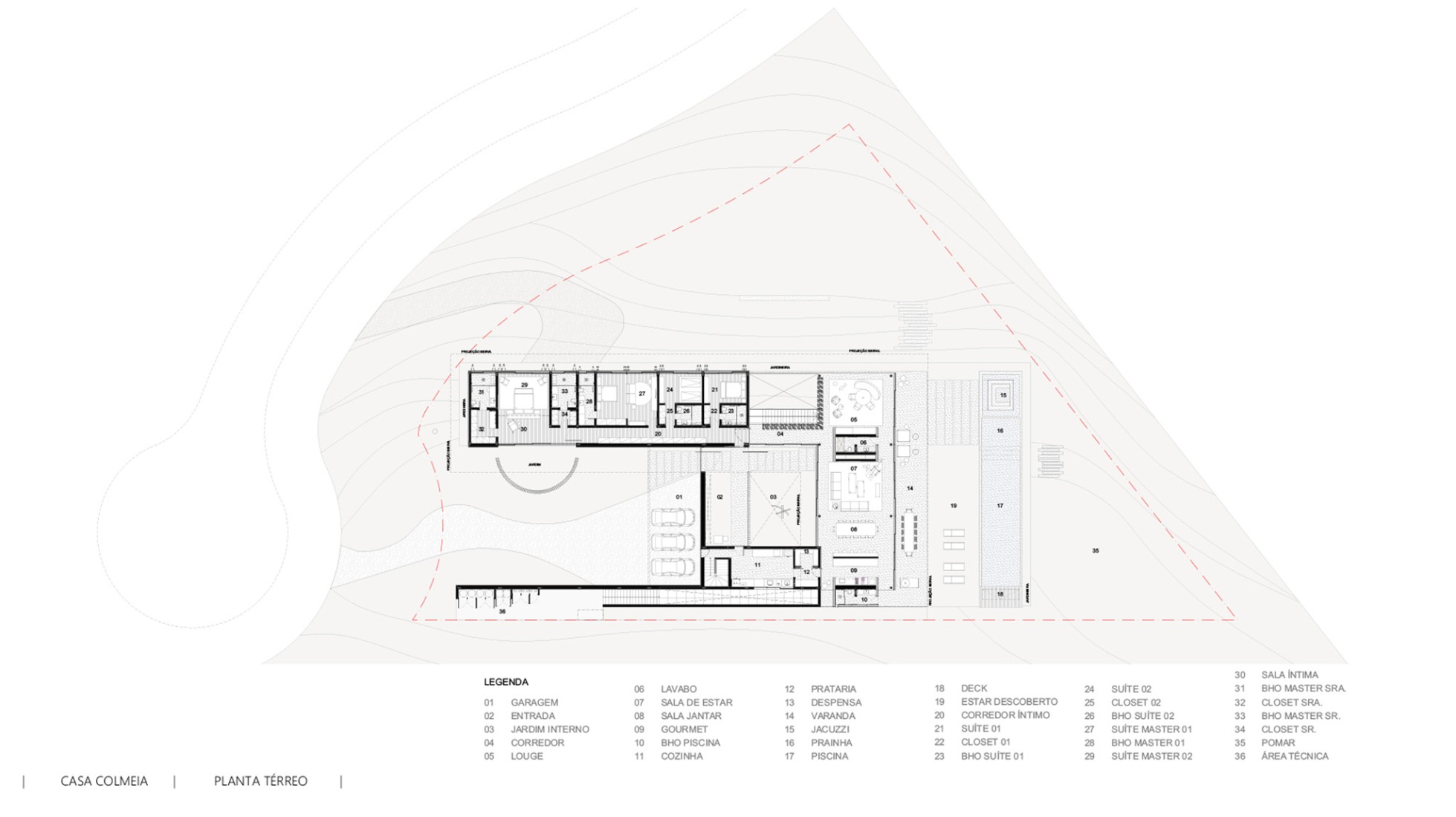 Ground floor plan. "Casa Colmeia" by Sabella Arquitetura.