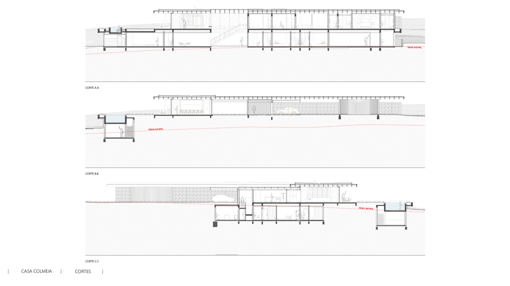 Sections. "Casa Colmeia" by Sabella Arquitetura.