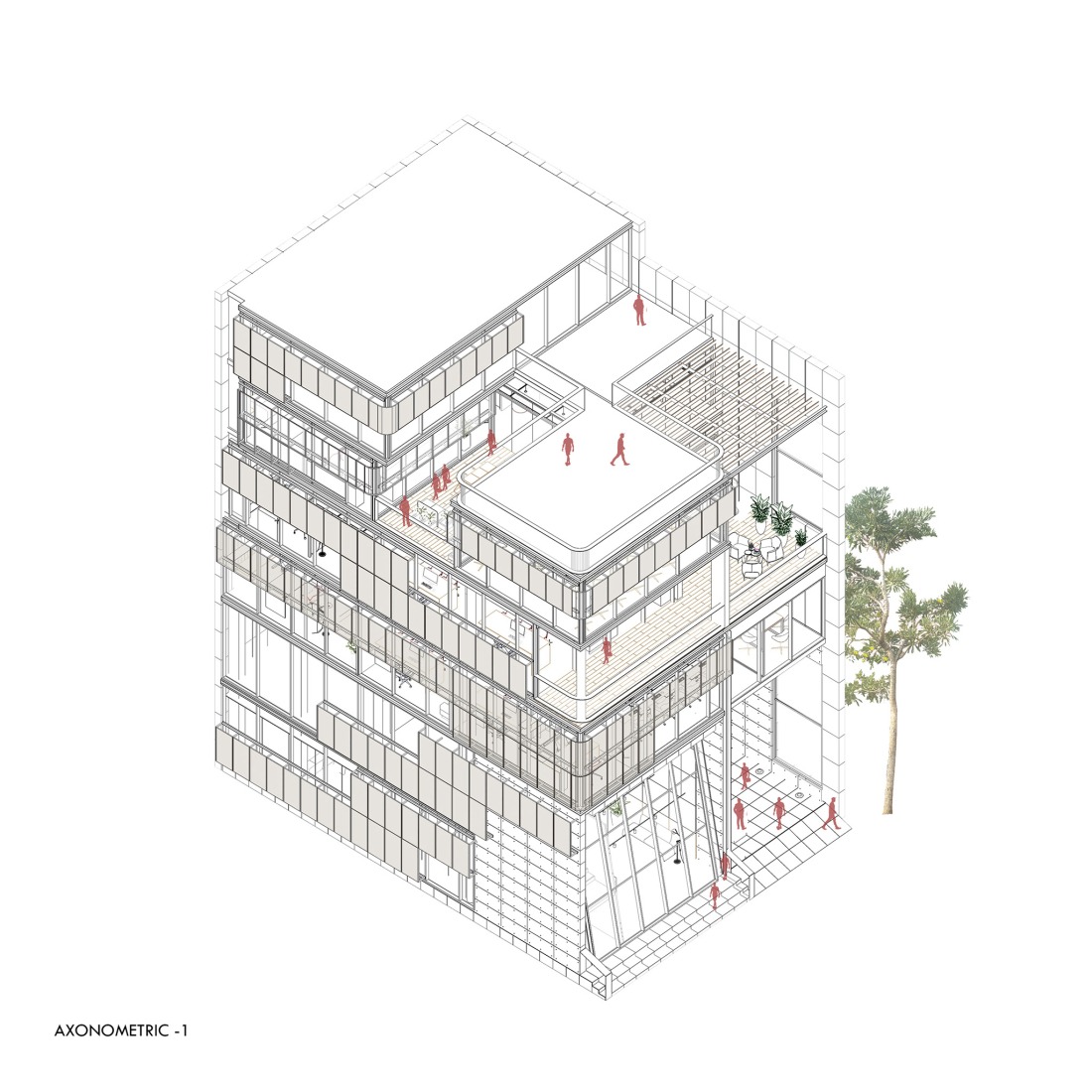 Axonometry. "Screened Spaces" by Studio UF+O.