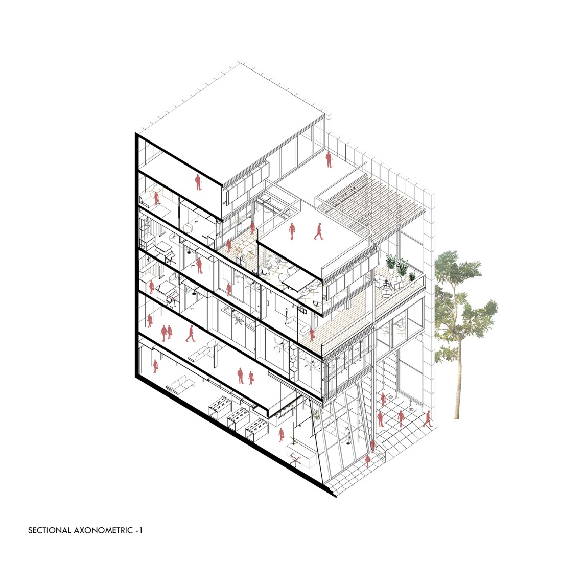 Axonometric section. "Screened Spaces" by Studio UF+O.