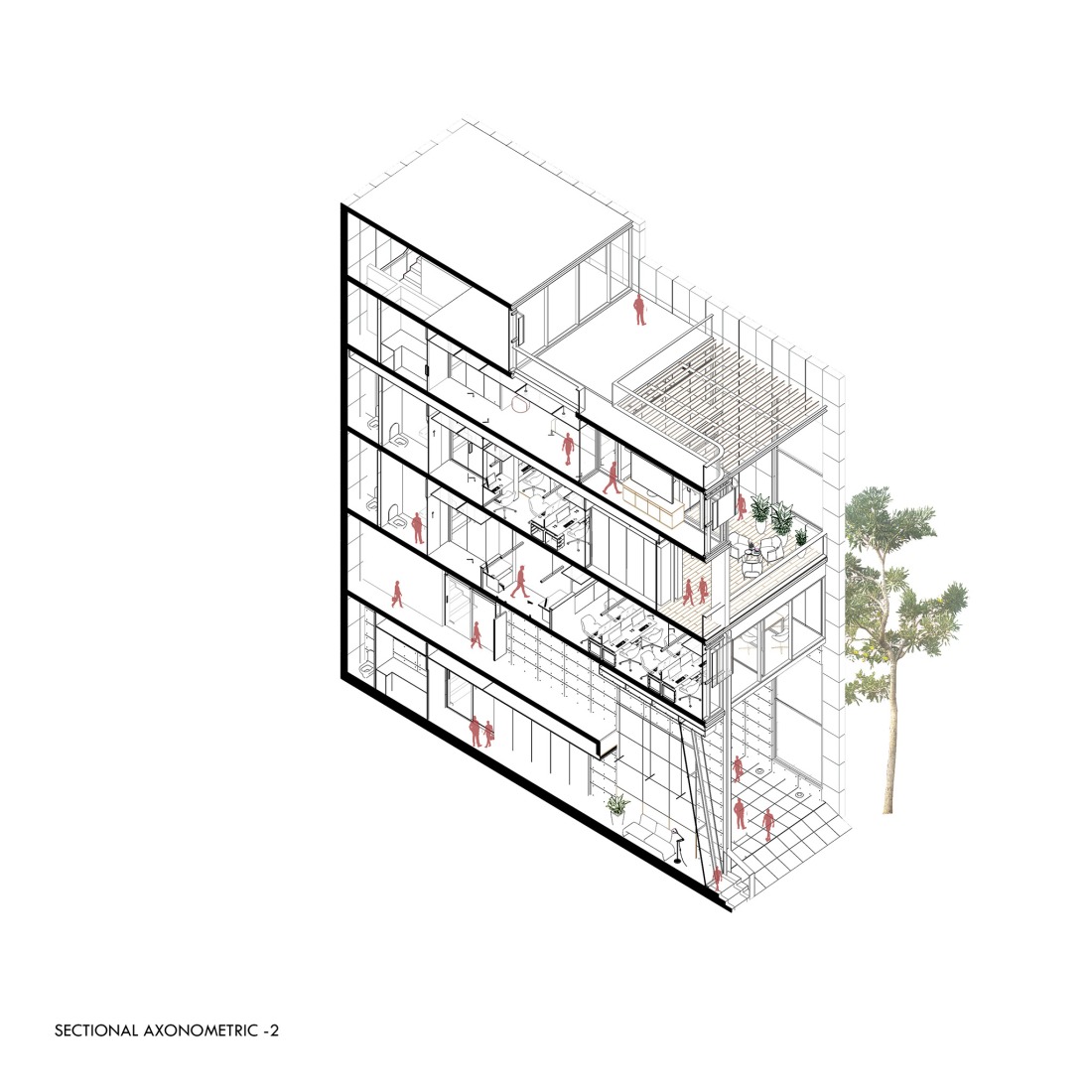 Axonometric section. "Screened Spaces" by Studio UF+O.