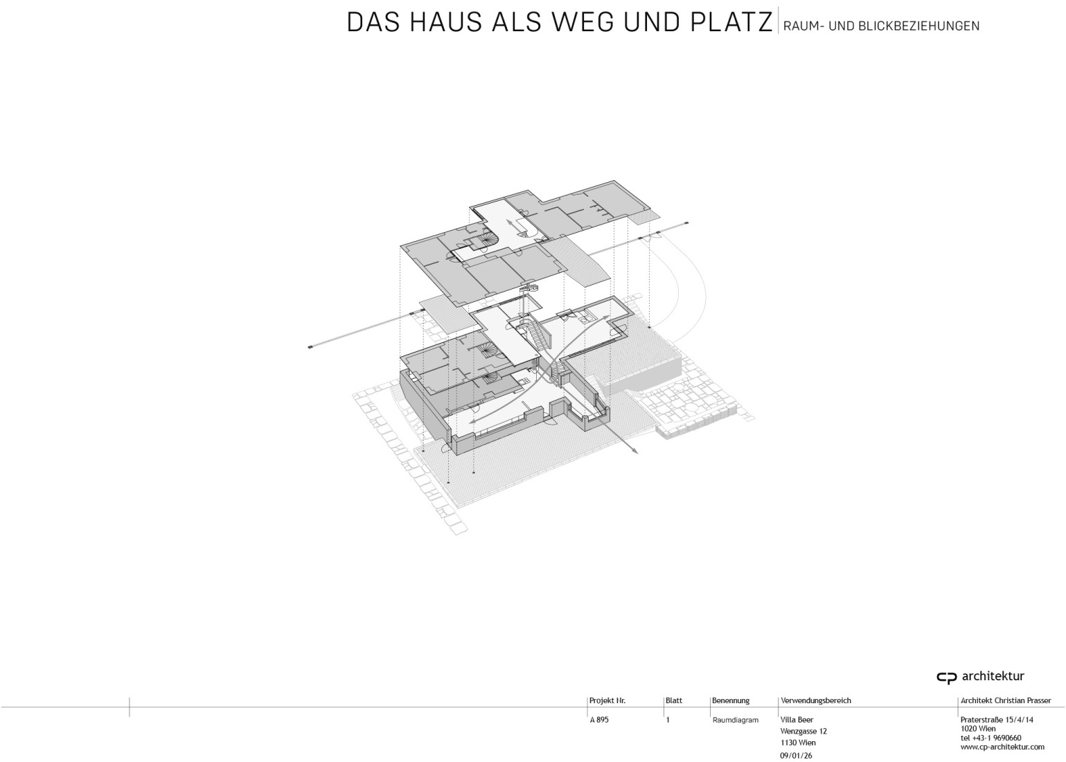 Axonometric. Villa Beer by Josef Frank and Oskar Wlach. Renovation by Christian Prasser. 