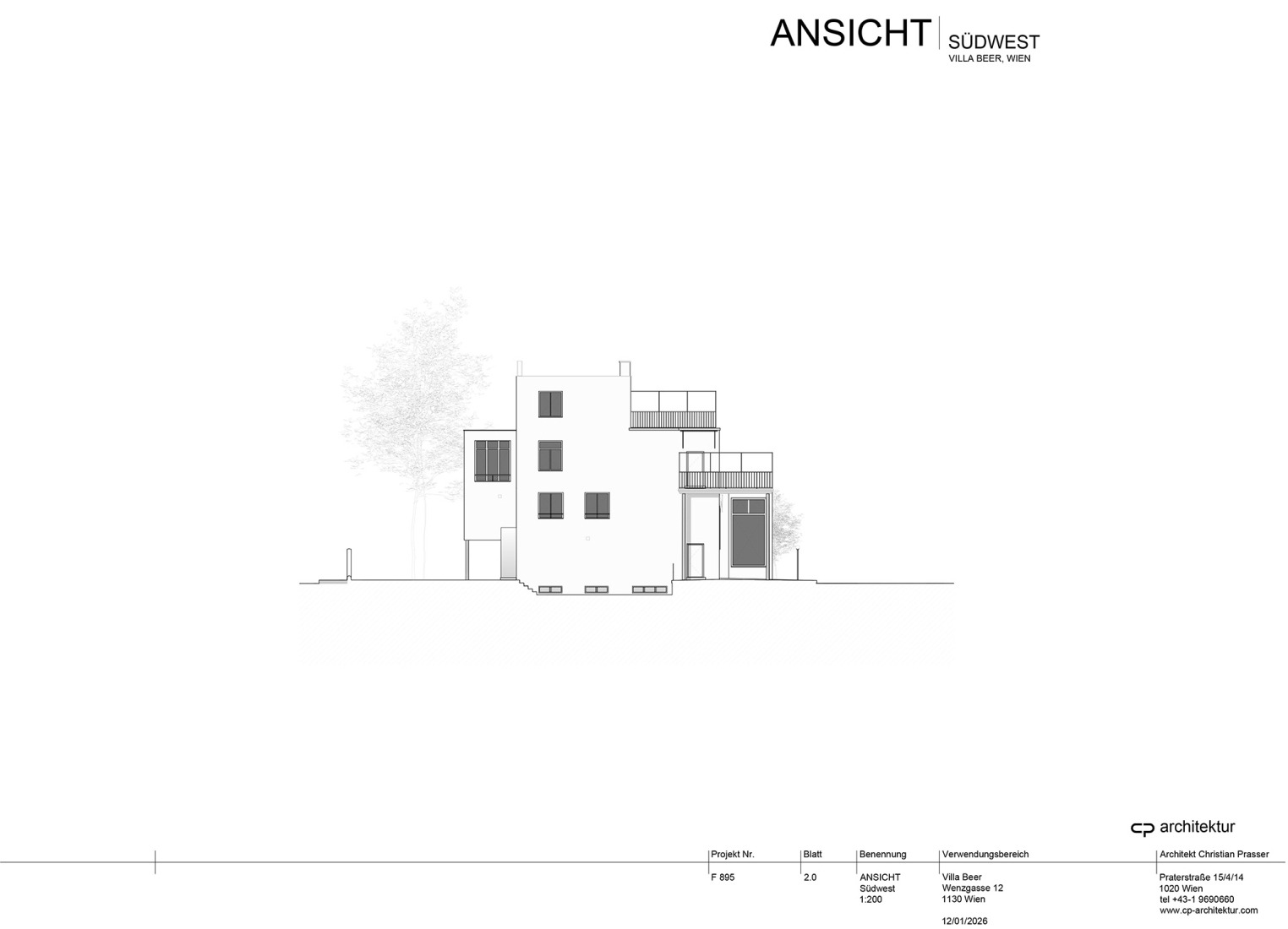 Southwest elevation. Villa Beer by Josef Frank and Oskar Wlach. Renovation by Christian Prasser. 