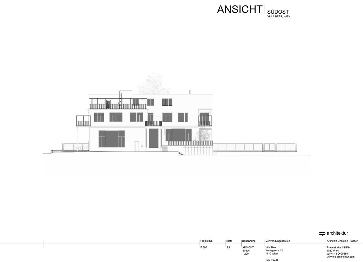 Southeast elevation. Villa Beer by Josef Frank and Oskar Wlach. Renovation by Christian Prasser. 