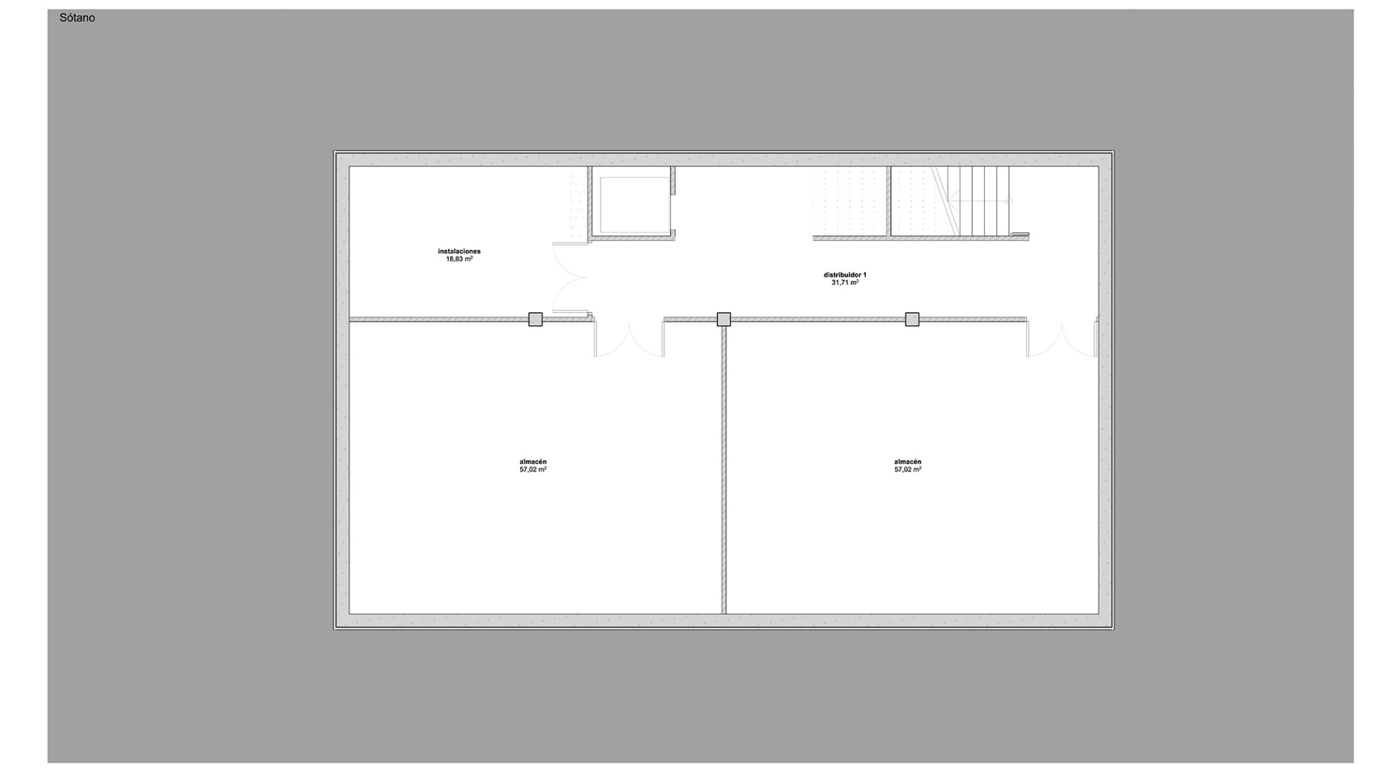 Basement floor plan. Multi-purpose building by Araiz Floristán Arquitectos.