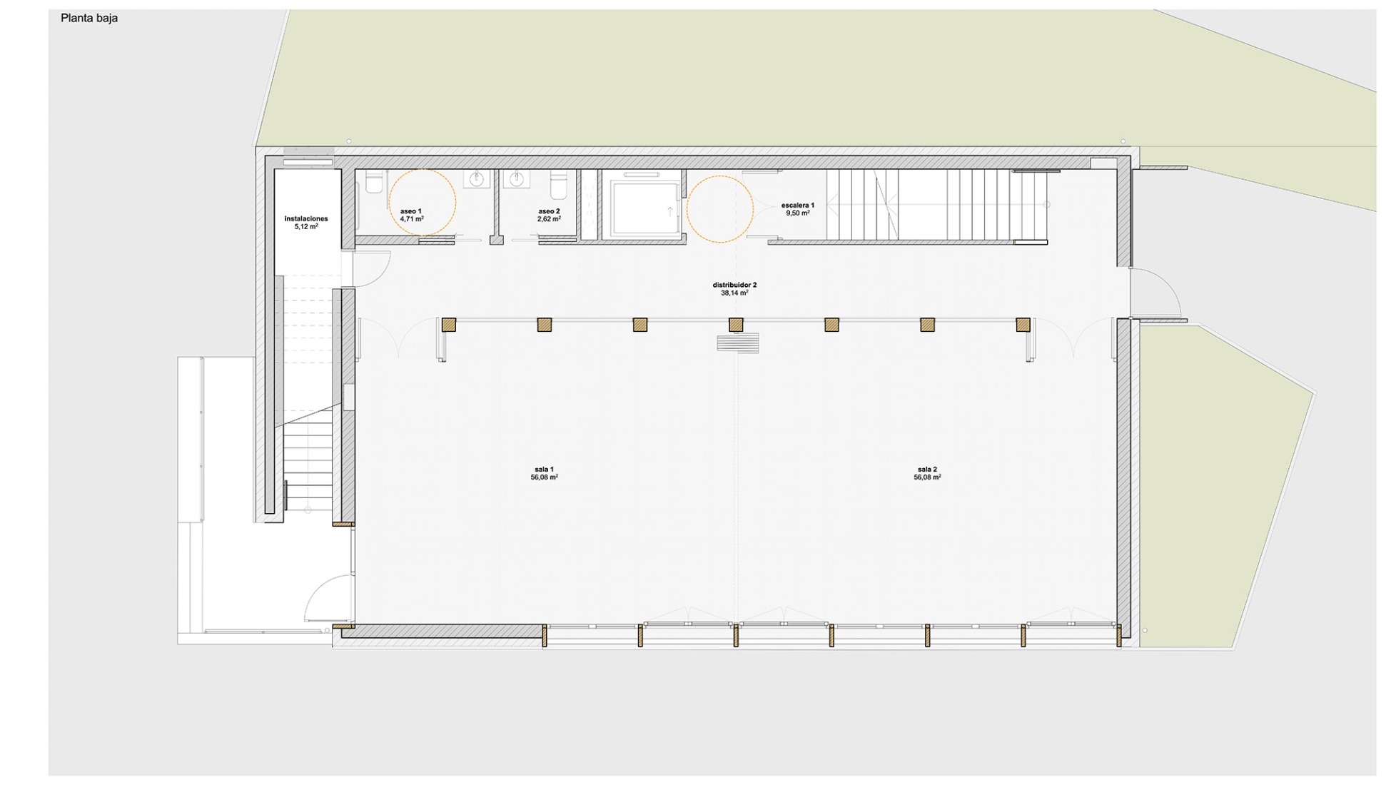 Ground floor plan. Multi-purpose building by Araiz Floristán Arquitectos.