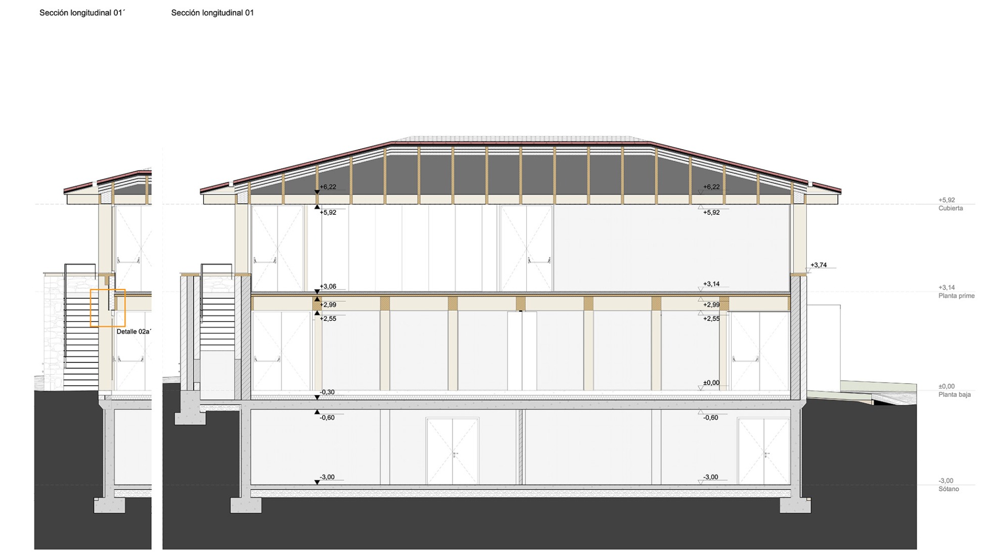 Section. Multi-purpose building by Araiz Floristán Arquitectos.