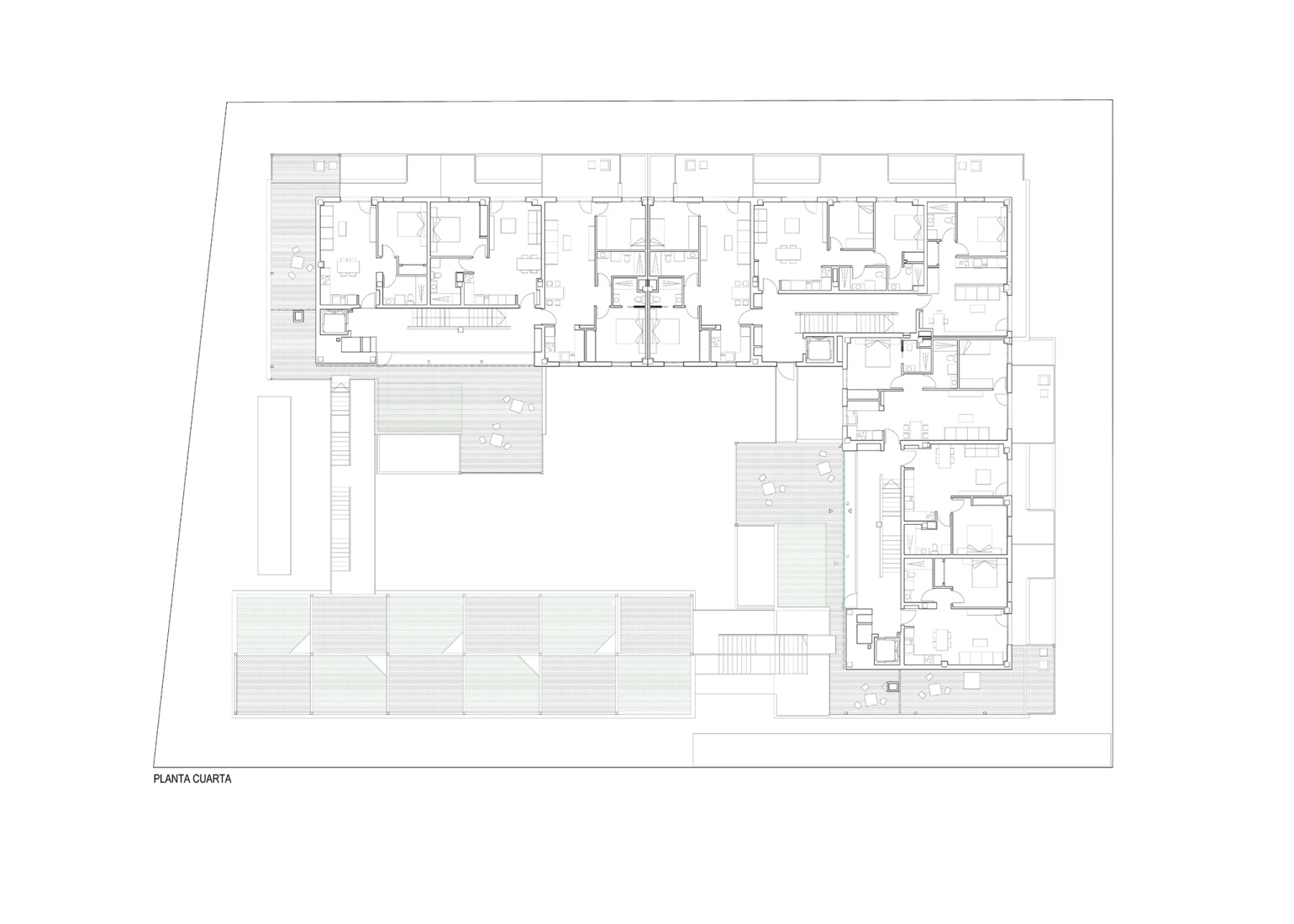 Plano de cuarta planta. 59 viviendas colaborativas de alquiler social por AYRe. 