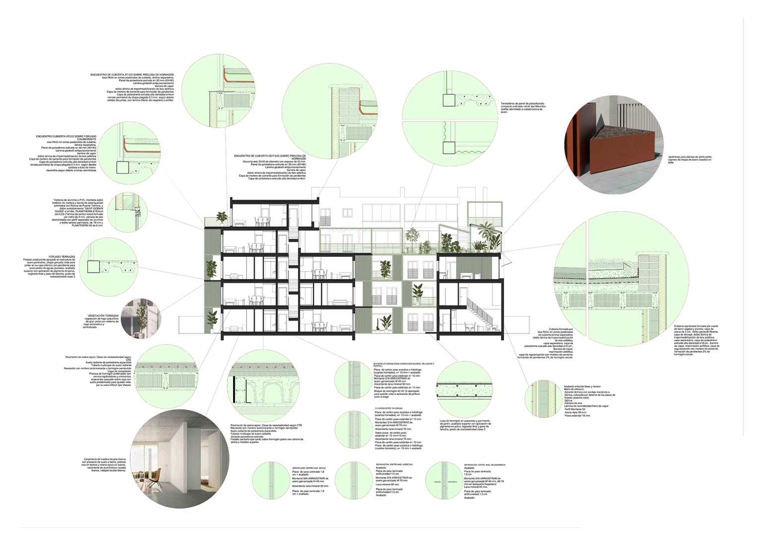 Detalles constructivos. 59 viviendas colaborativas de alquiler social por AYRe. 