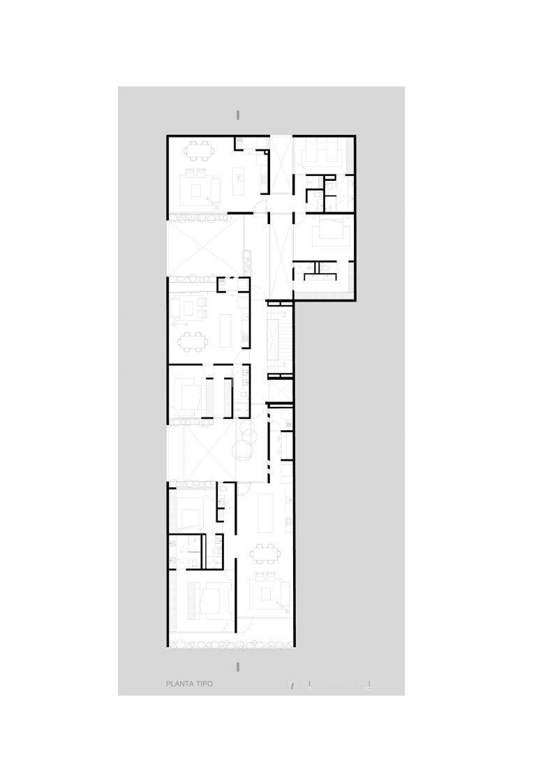 Plano de planta tipo. Guanajuato 194 por Bloqe Arquitectura.