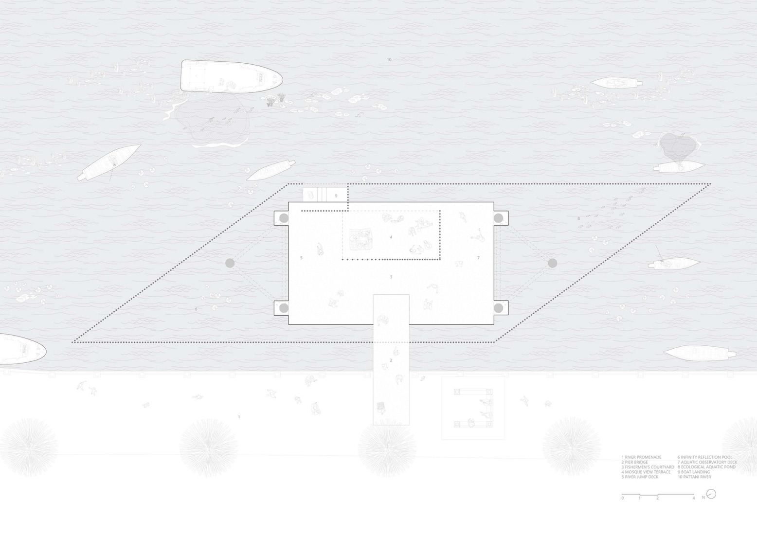 Ground floor plan. Pattani Fishermen Community Hub by HAS design and research.