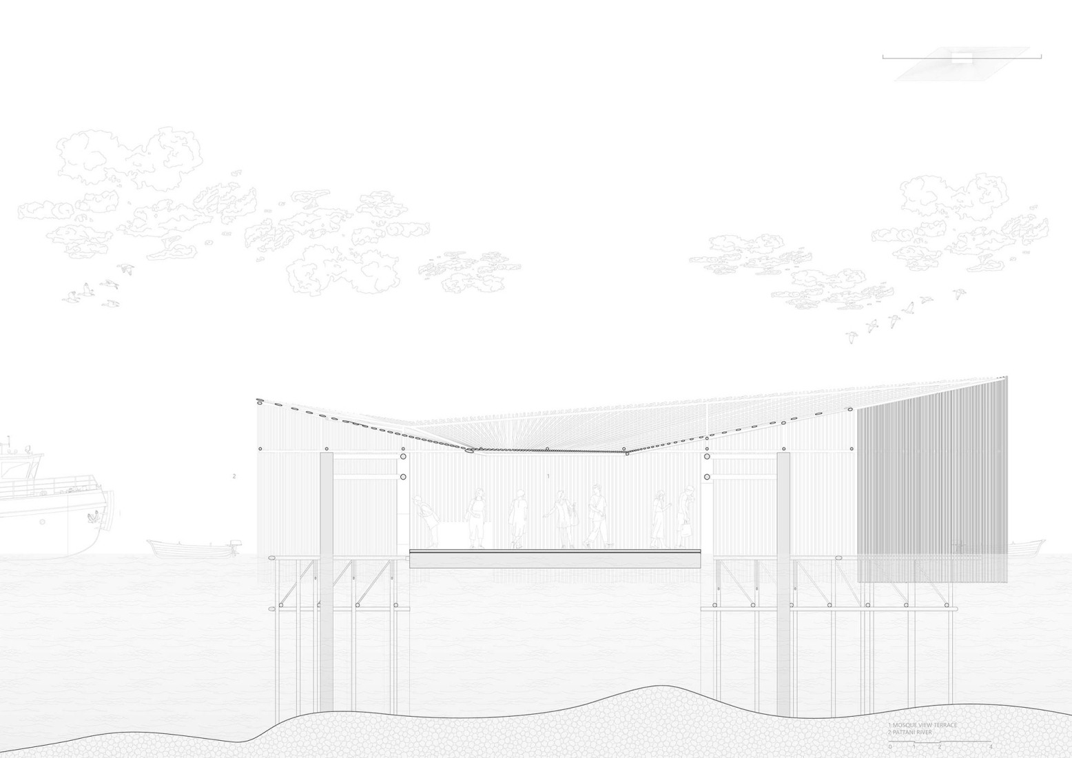 Longitudinal Section. Pattani Fishermen Community Hub by HAS design and research.