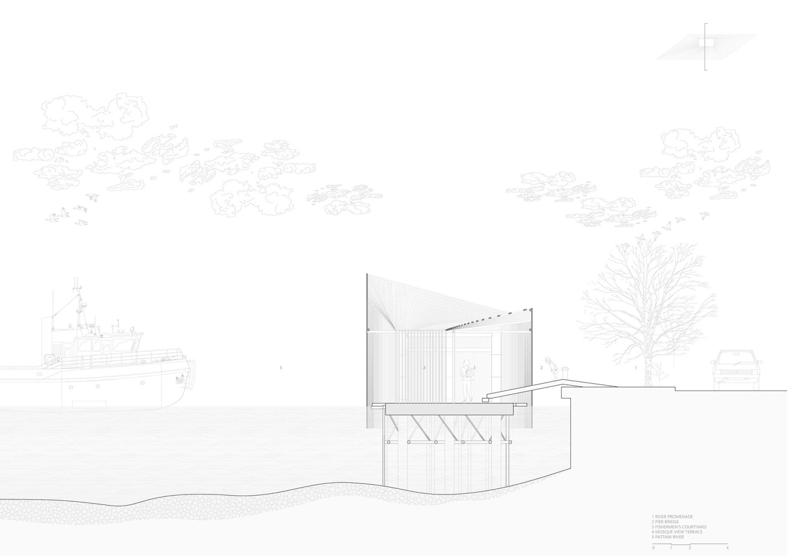 Cross Section. Pattani Fishermen Community Hub by HAS design and research.