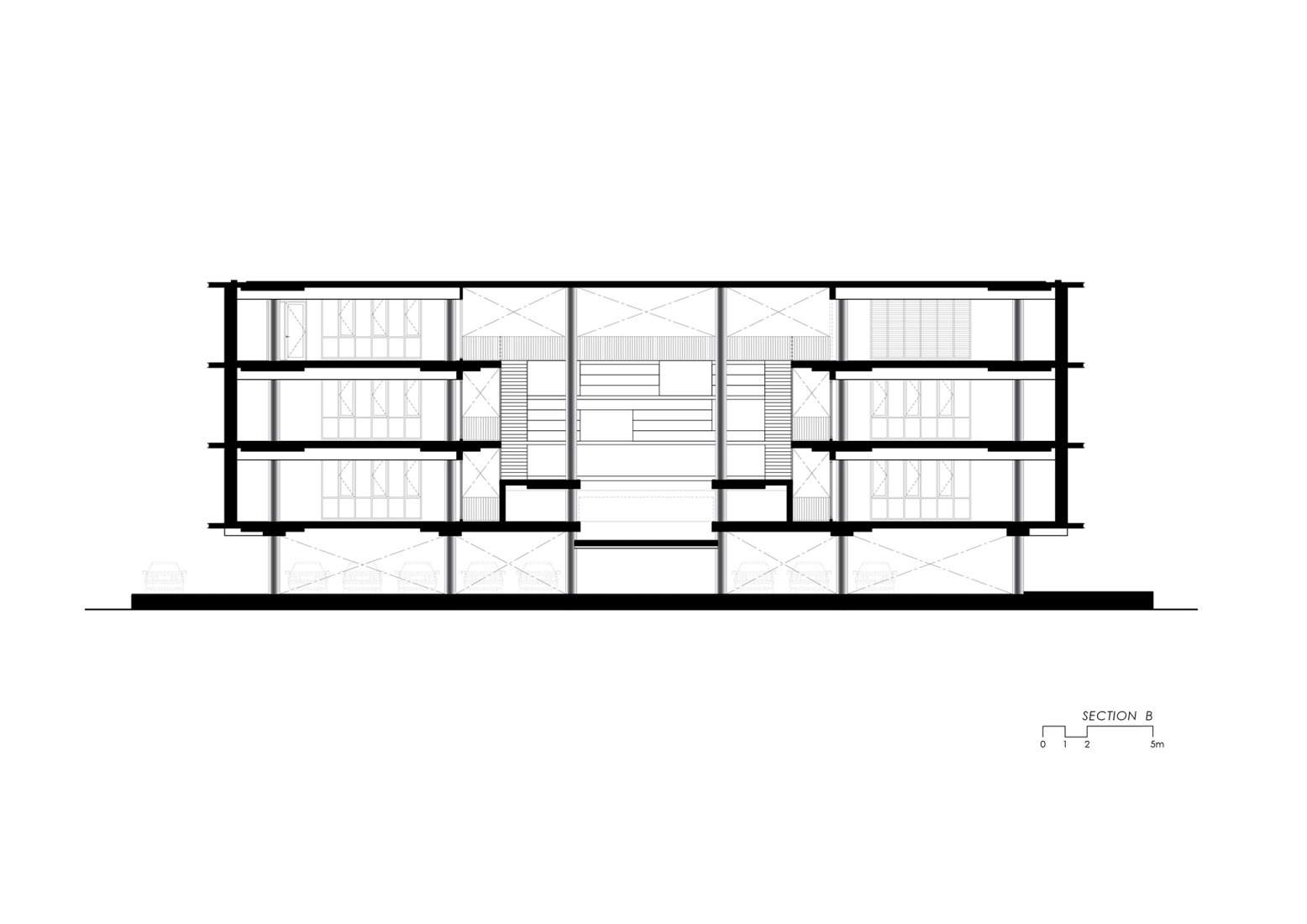 Longitudinal section. "NICE CALL (NCP)" by Junsekino Architect and Design. 