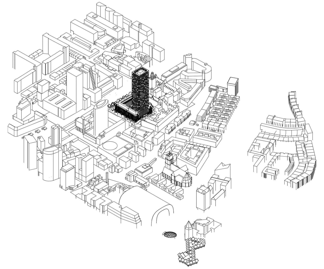 Axonometric site plan. POST Rotterdam project by ODA New York.