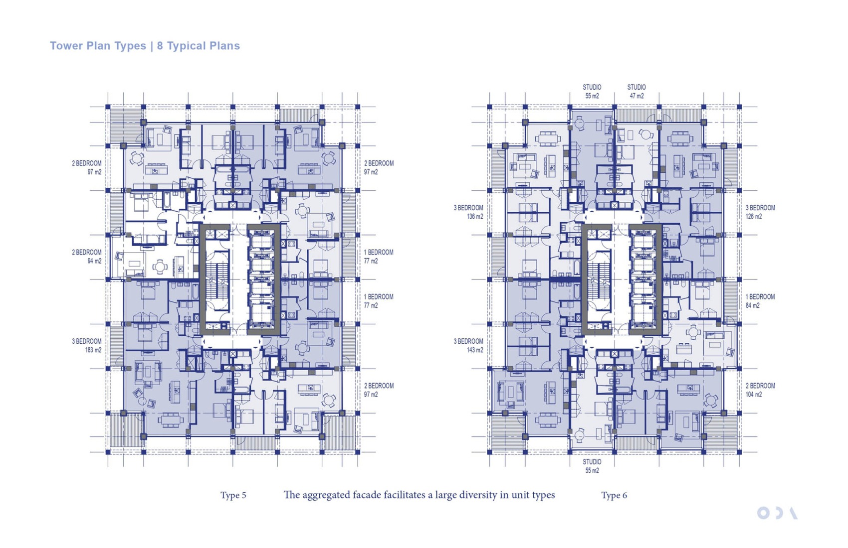 Tower Plan Types. Type 5 and Type 6. POST Rotterdam project by ODA New York.