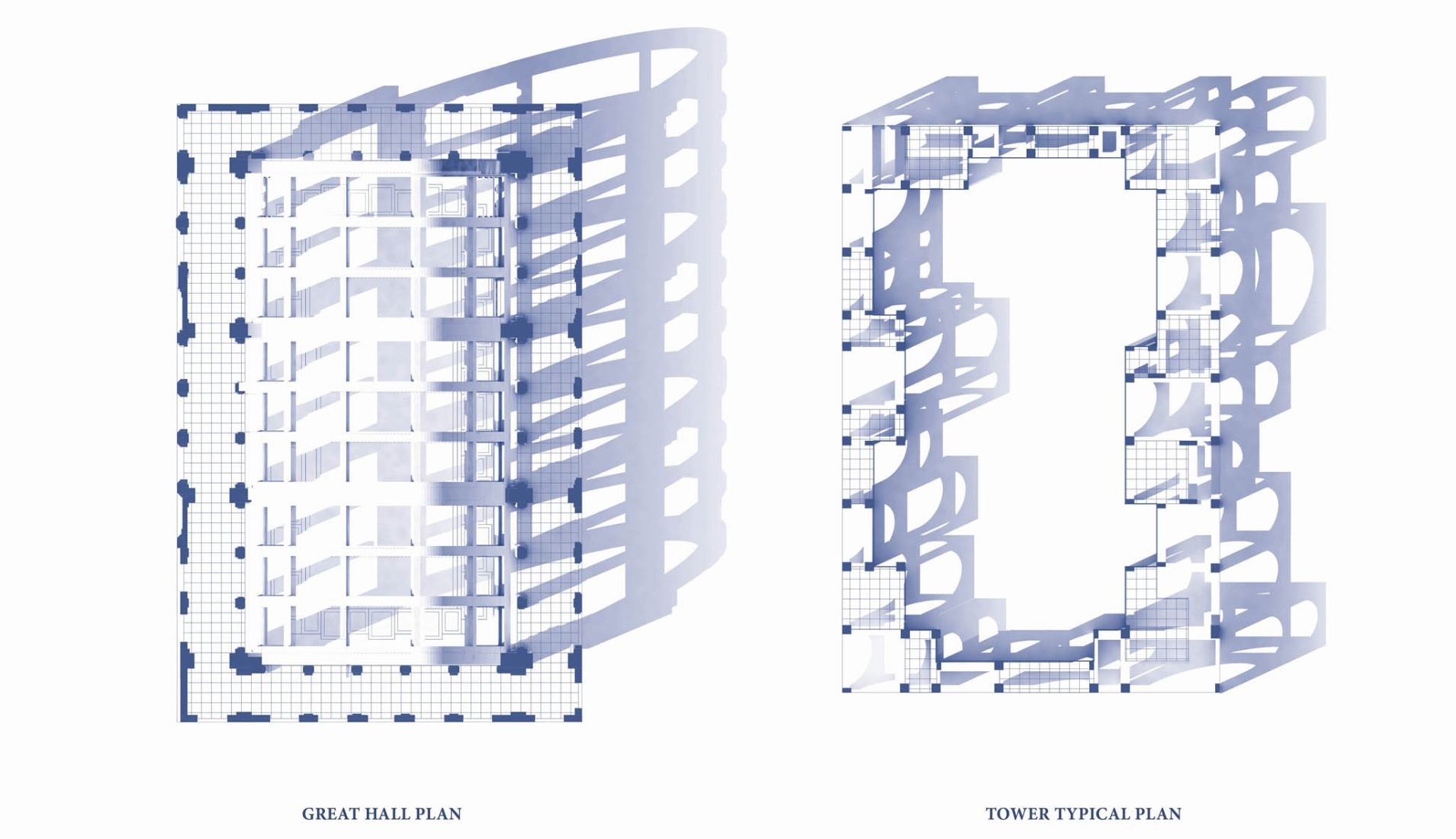Great Hall and Tower plans. POST Rotterdam project by ODA New York.