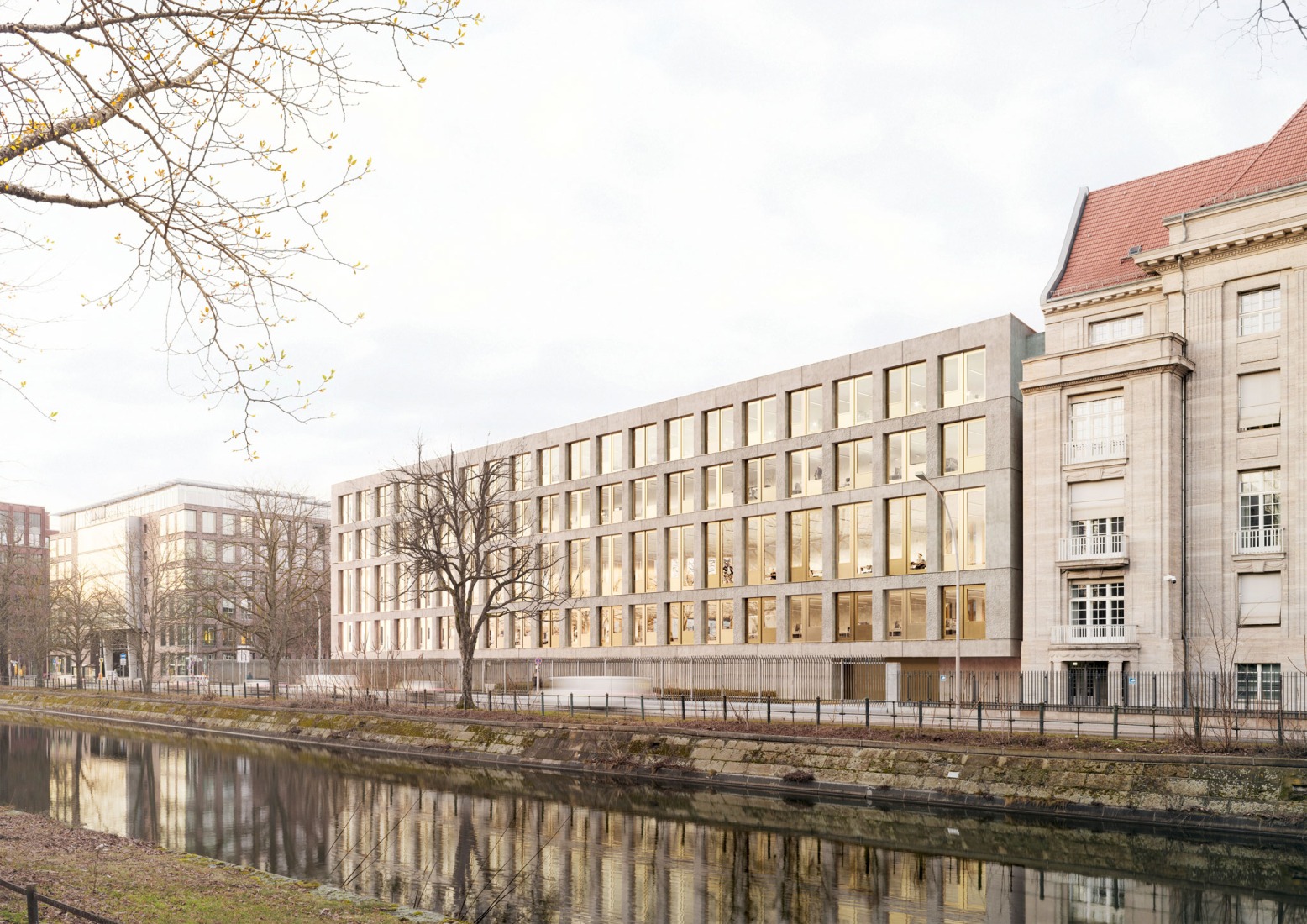 Extension of the Federal Ministry of Defence’s Berlin offices by Sauerbruch Hutton. Rendering by Philipp Obkircher.