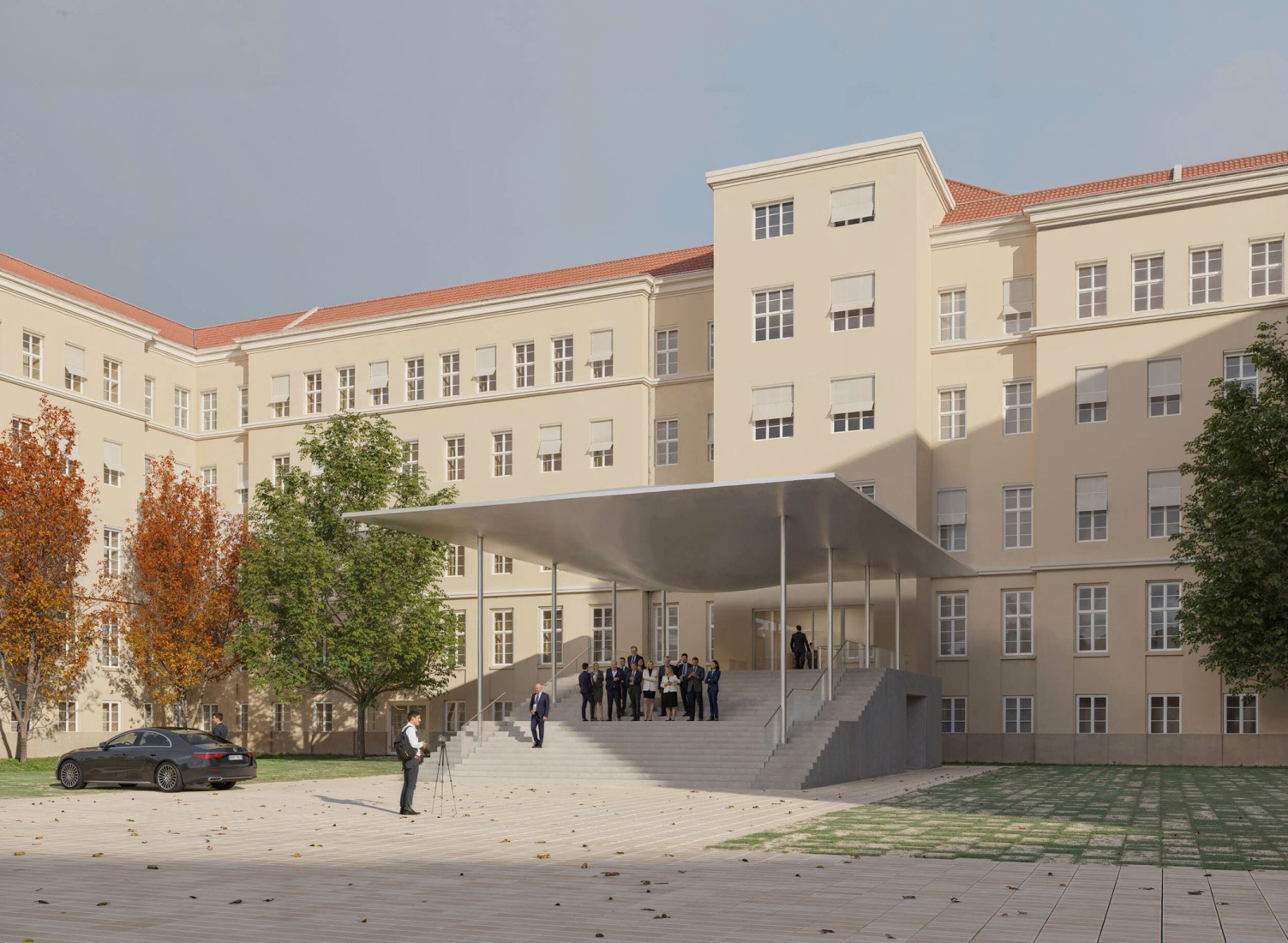 Extension of the Federal Ministry of Defence’s Berlin offices by Sauerbruch Hutton. Rendering by Philipp Obkircher.