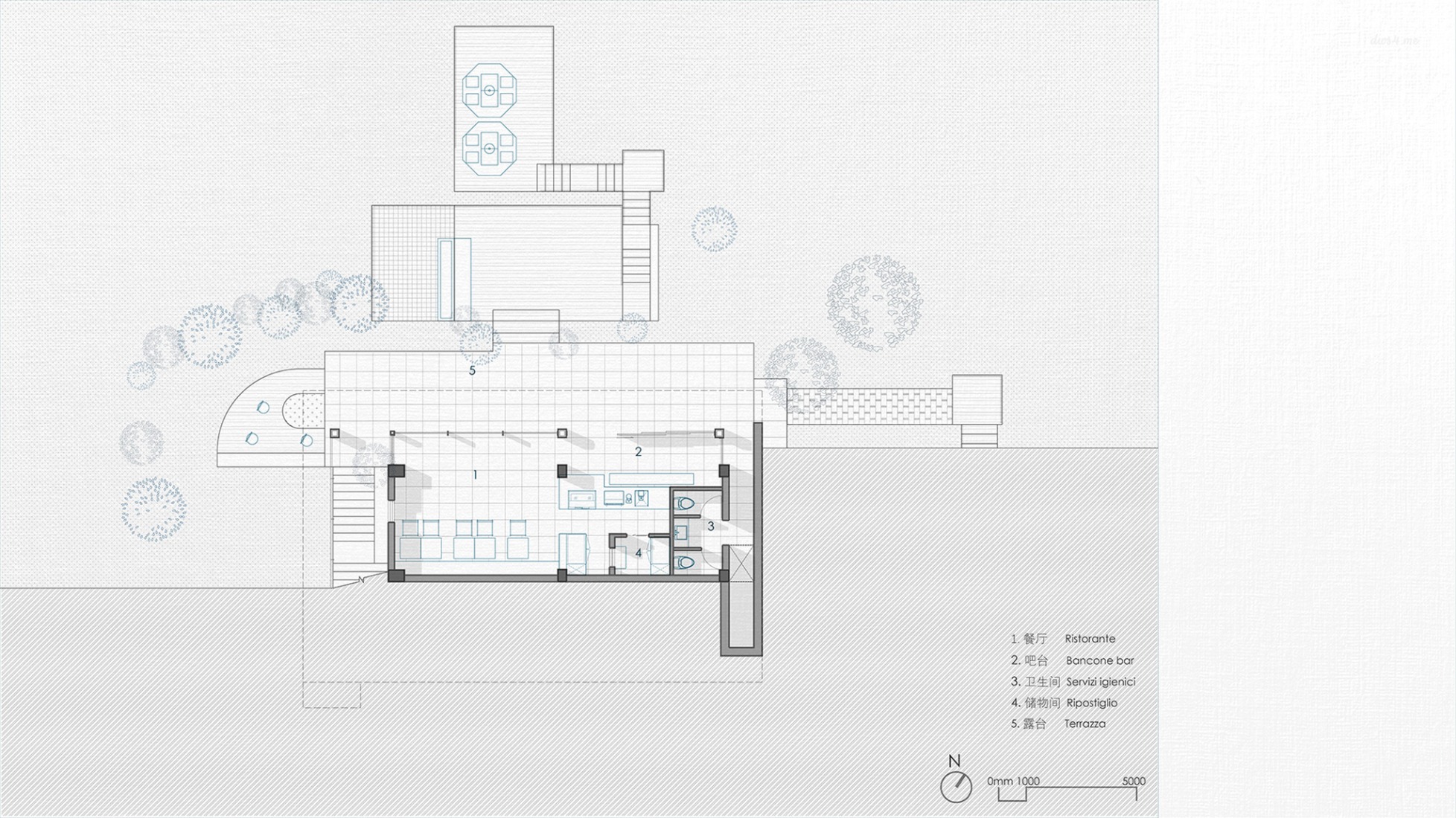 First floor plan. LAGO Italian Family Kitchen by vari architects.
