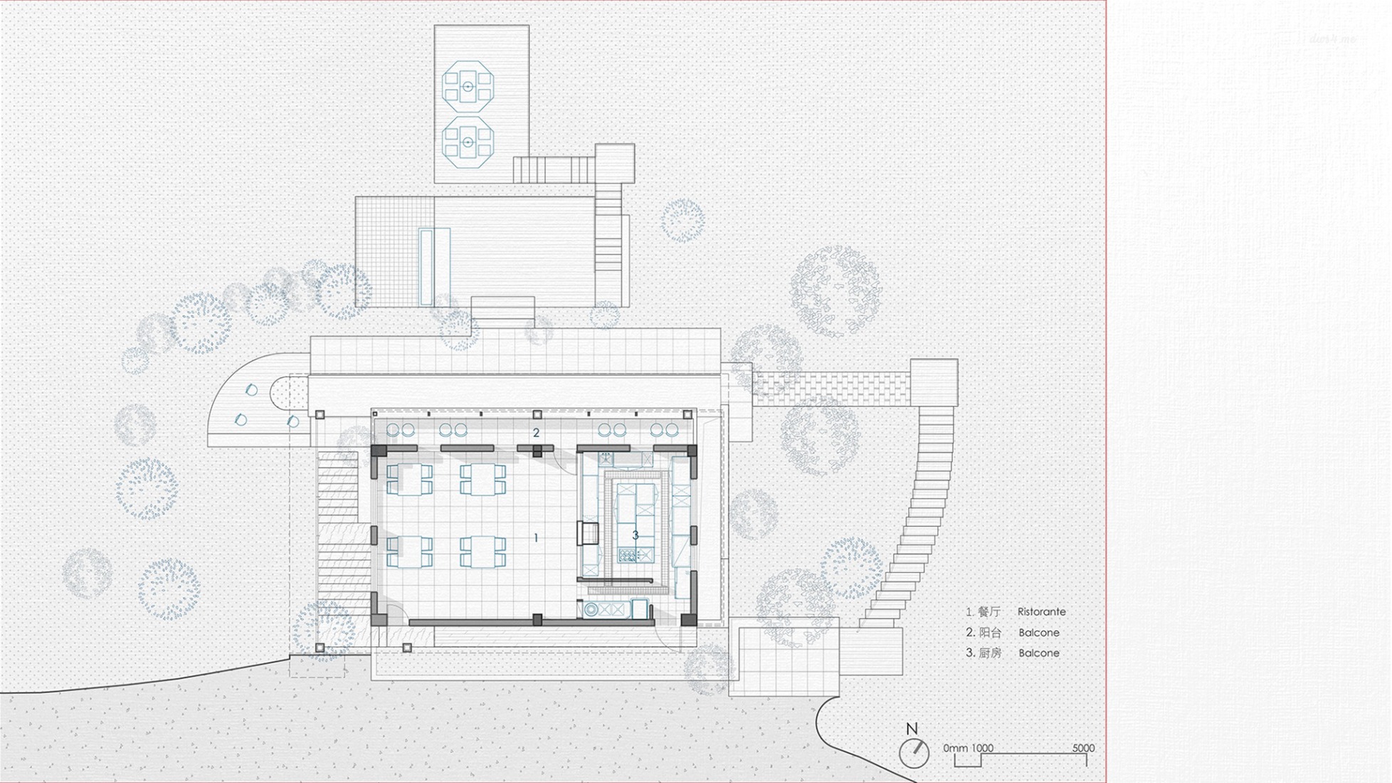 Second floor plan. LAGO Italian Family Kitchen by vari architects.