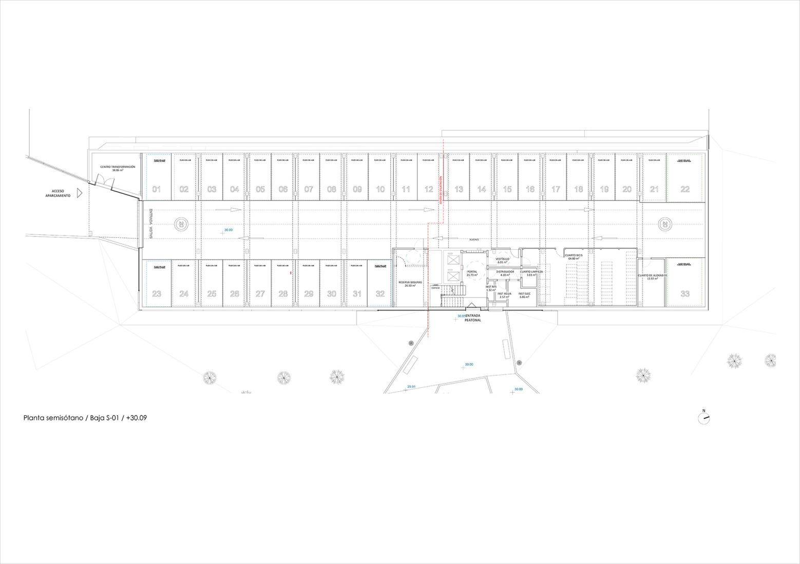 Semi-basement floor plan. Social housing in Sopela by BIEME + XLark.
