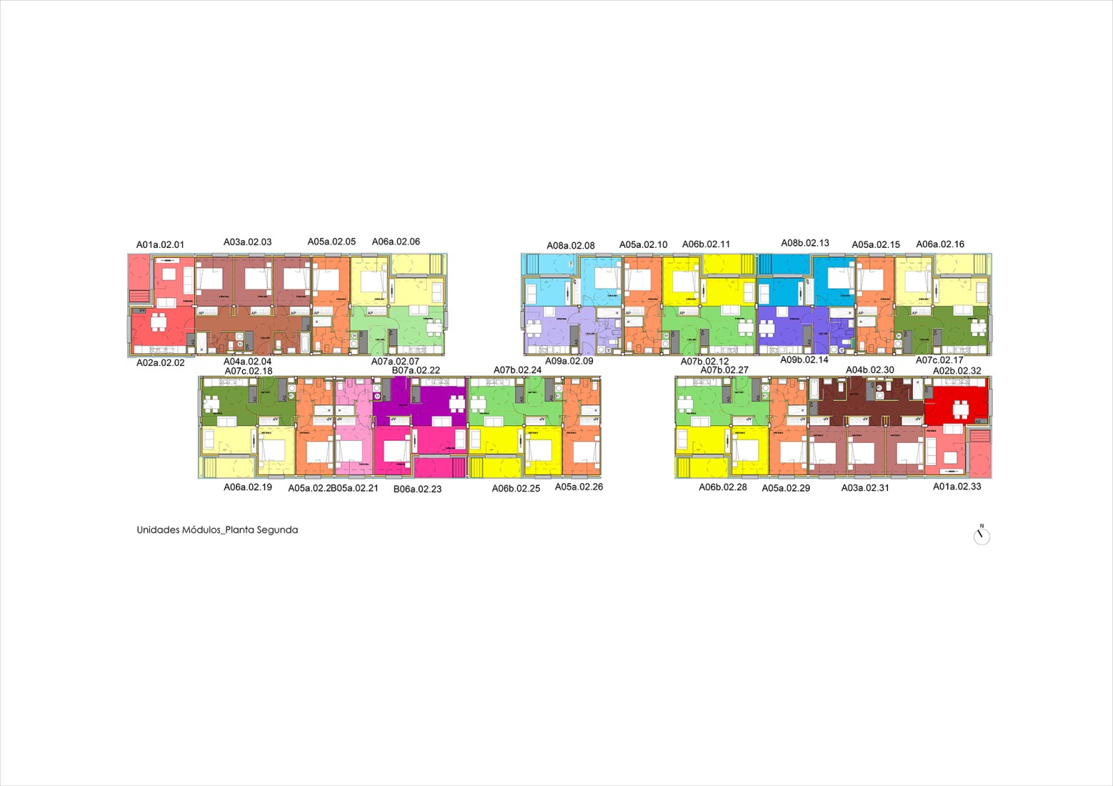 Typical floor plan of modules. Social housing in Sopela by BIEME + XLark.