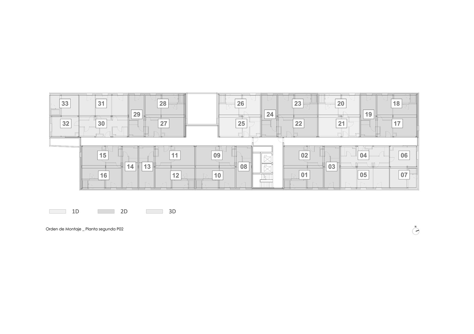 Assembly sequence plan of modules in typical plant. Social housing in Sopela by BIEME + XLark.