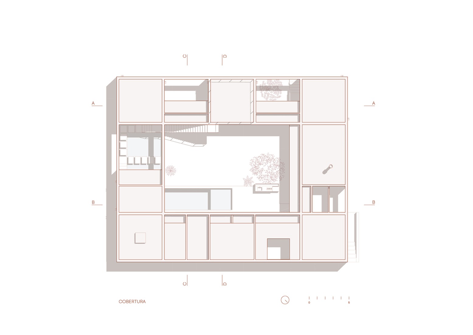 Roof floor plan. Tupin House by BLOCO Arquitetos.