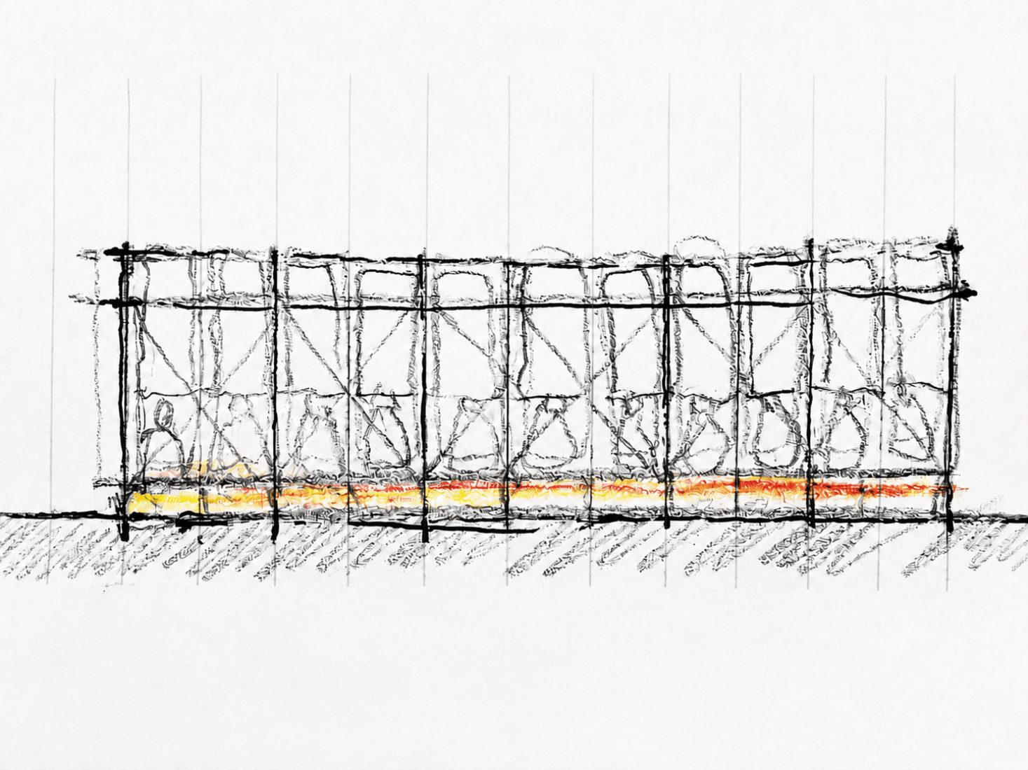 Sketch. Cempasúchil Pavilion by COLAR Colectivo de Arquitectura.