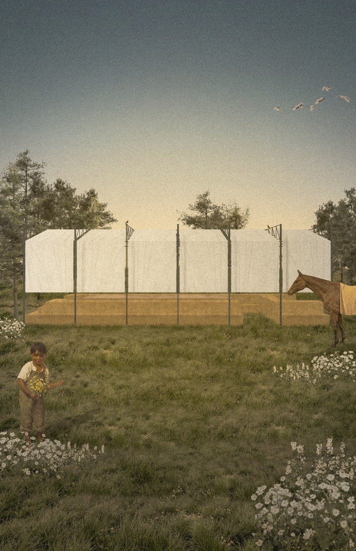 Collage. Cempasúchil Pavilion by COLAR Colectivo de Arquitectura.