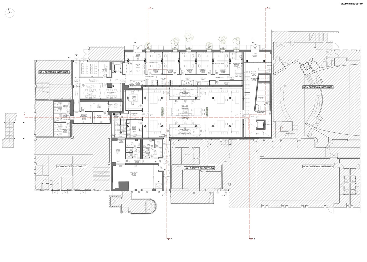 Plano de planta baja. «Recupero Ex Arrigoni» por COTTA SOLOMITA Architetti Pianificatori.