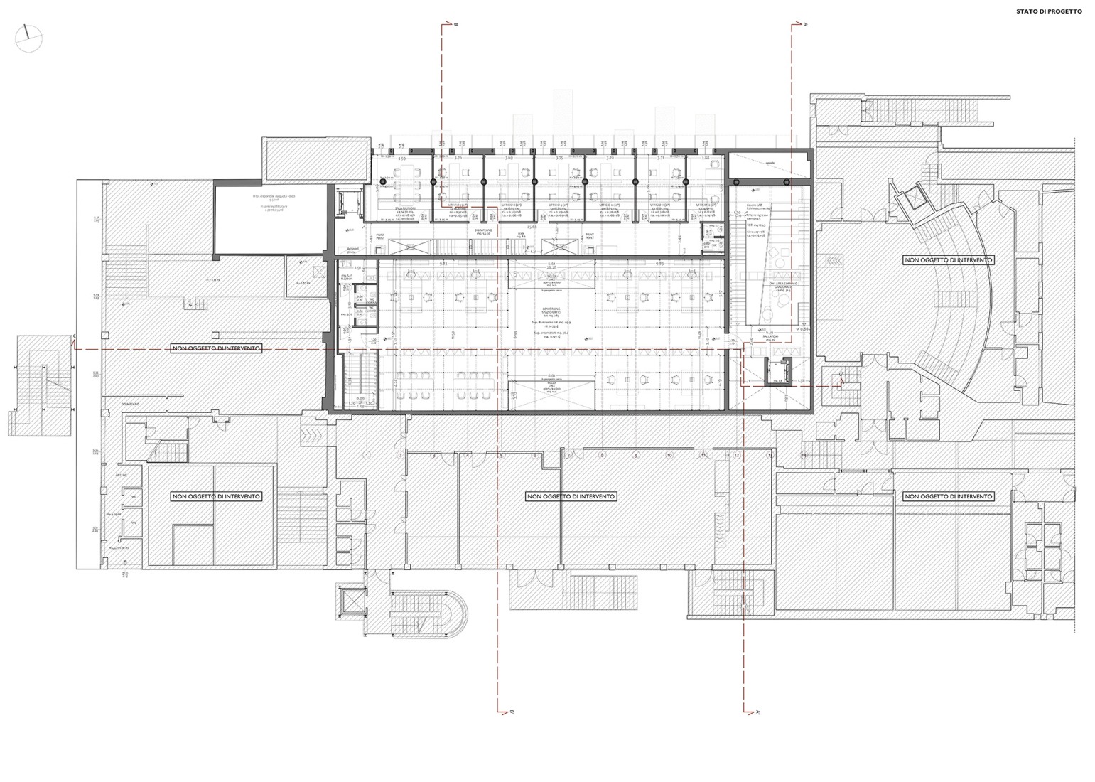 Plano de primera planta. «Recupero Ex Arrigoni» por COTTA SOLOMITA Architetti Pianificatori.
