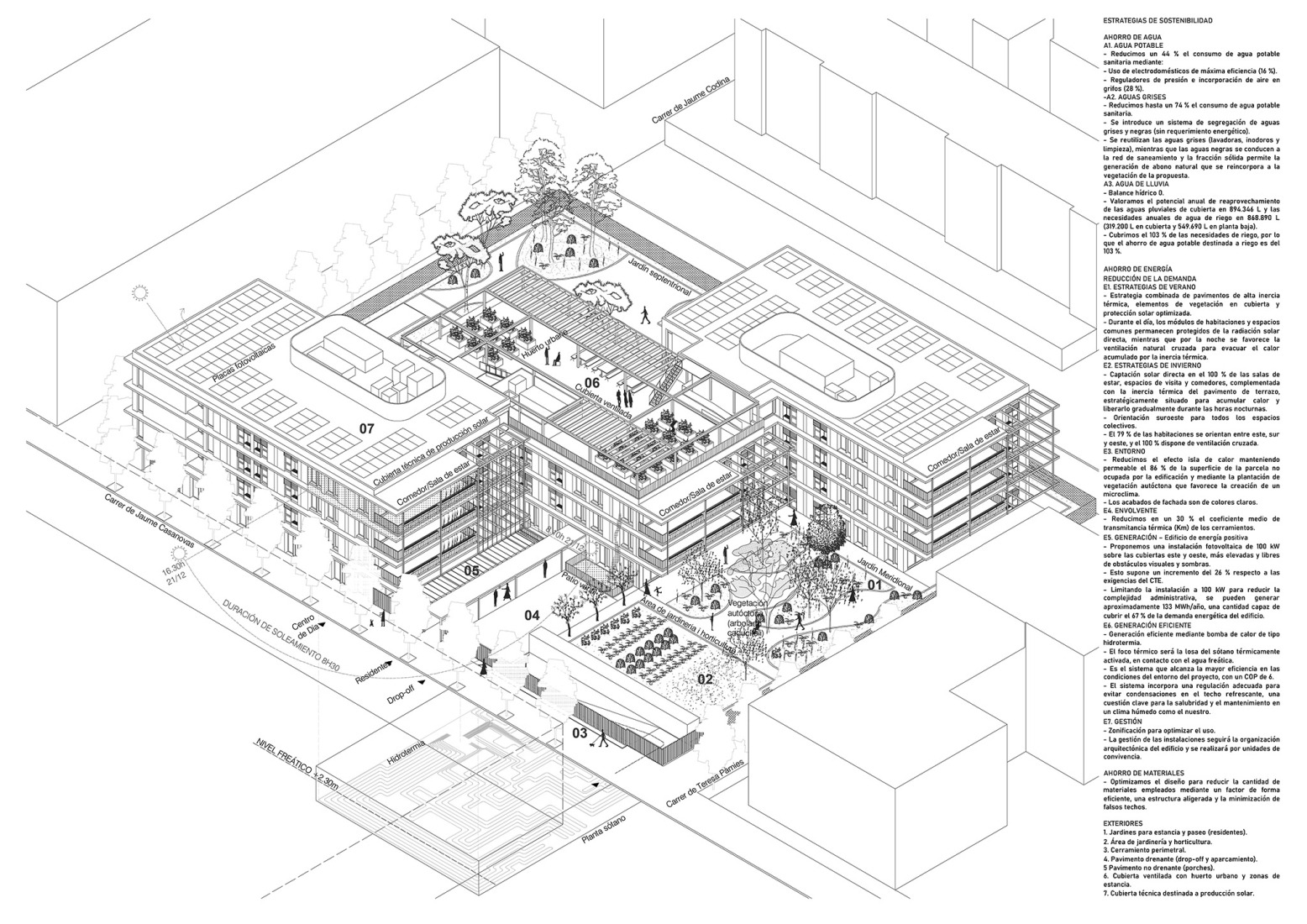 Axonometry. Josefa Puigpelat "Teresina" Residence by Coll-Leclerc.