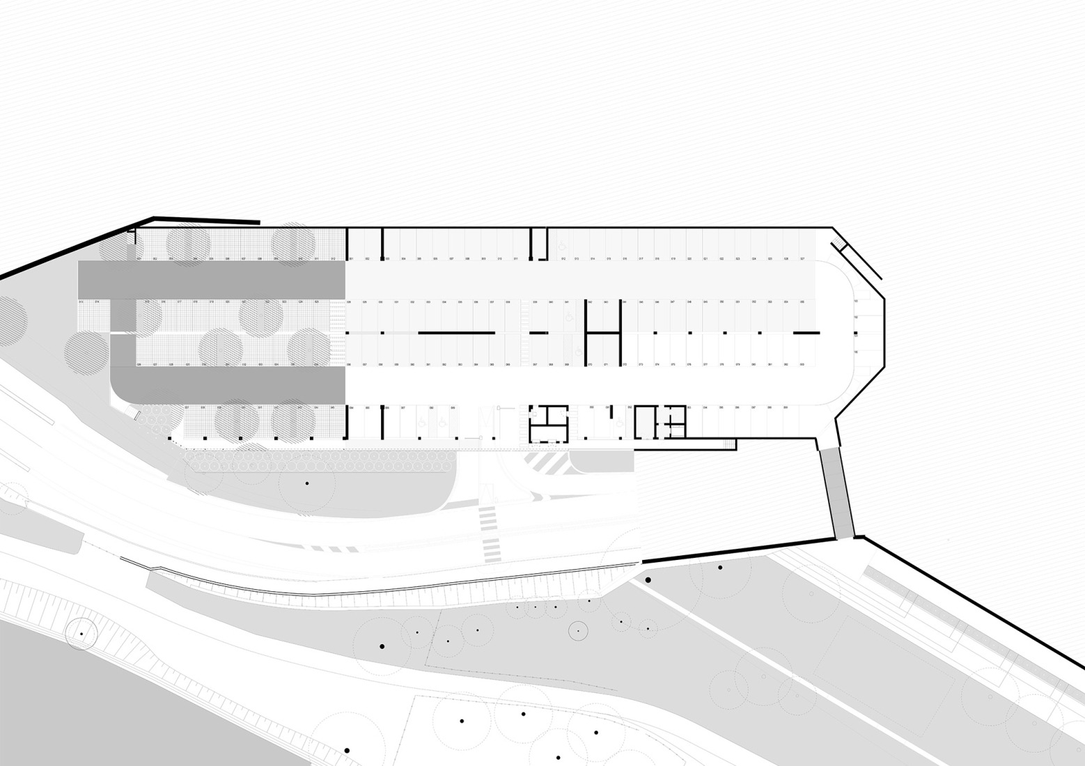 Plano de planta sótano sala polivalente. Cosido urbano en Sesto Calende por Giulia de Appolonia.