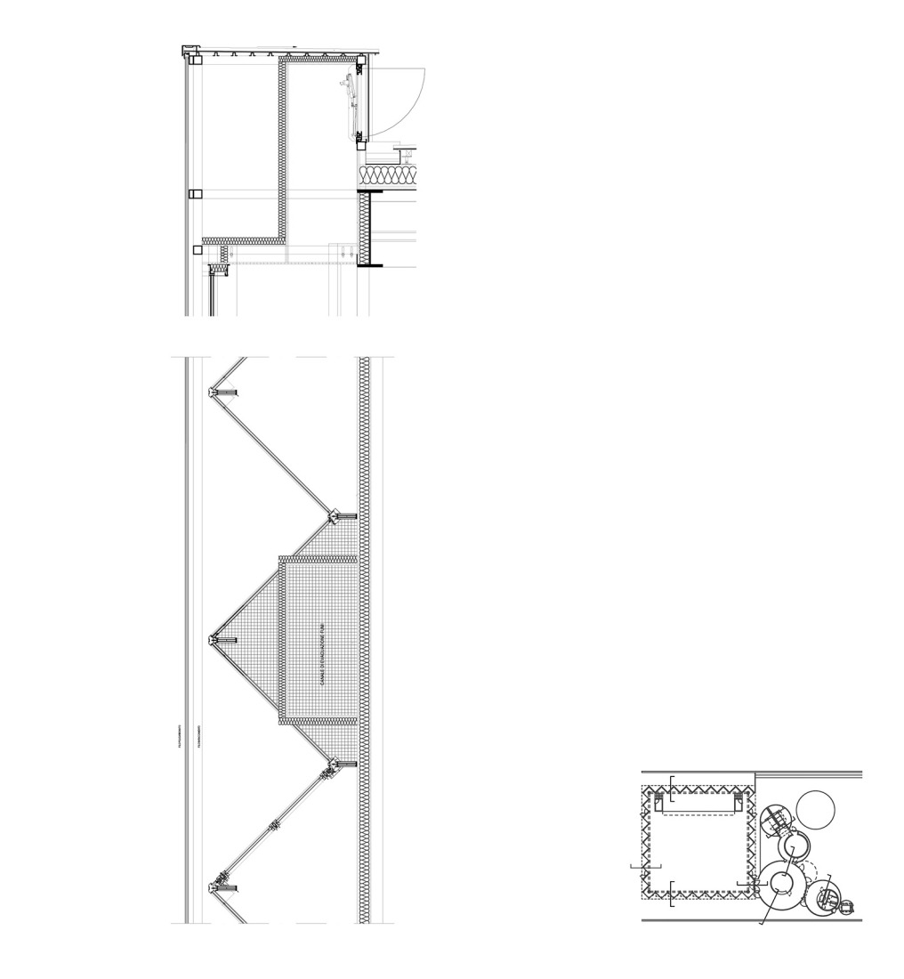 Sección constructiva sala polivalente. Cosido urbano en Sesto Calende por Giulia de Appolonia.