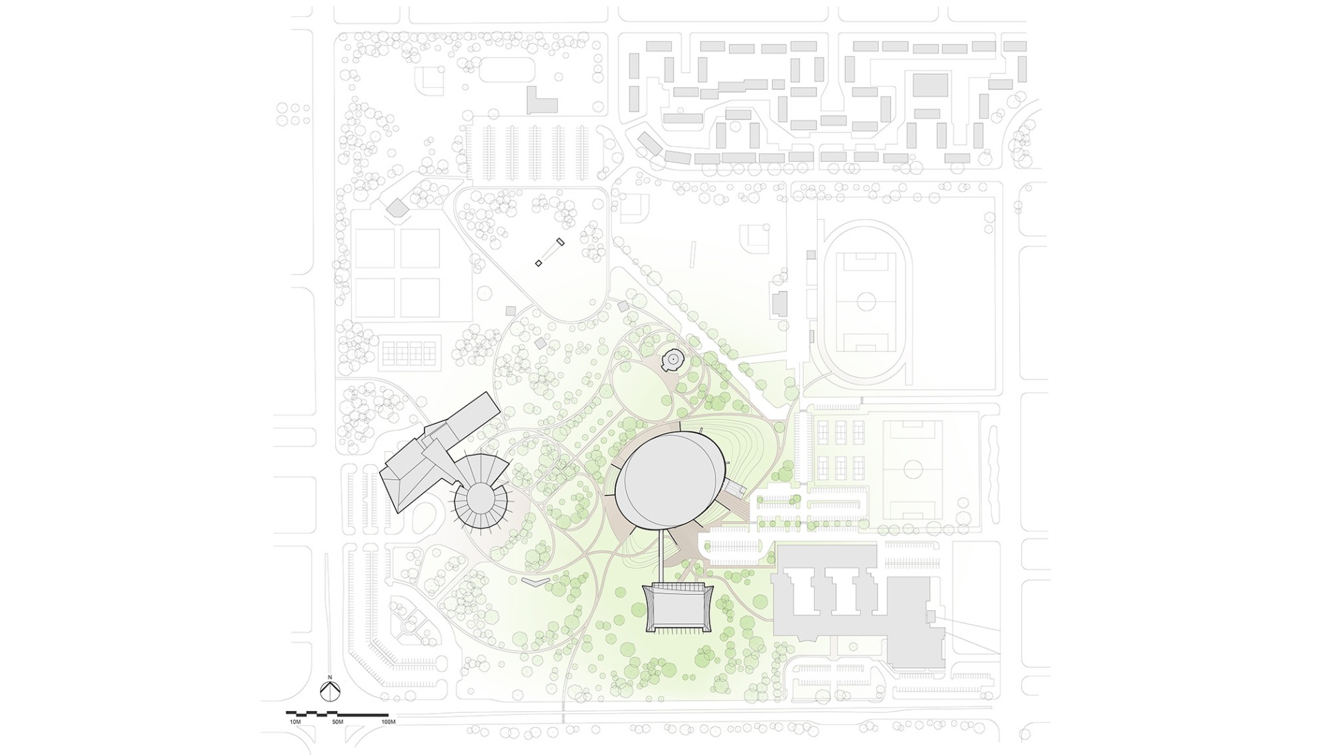 Site plan with ground floor plan. Coronation Park by HCMA + Dub Architects + FaulknerBrowns.