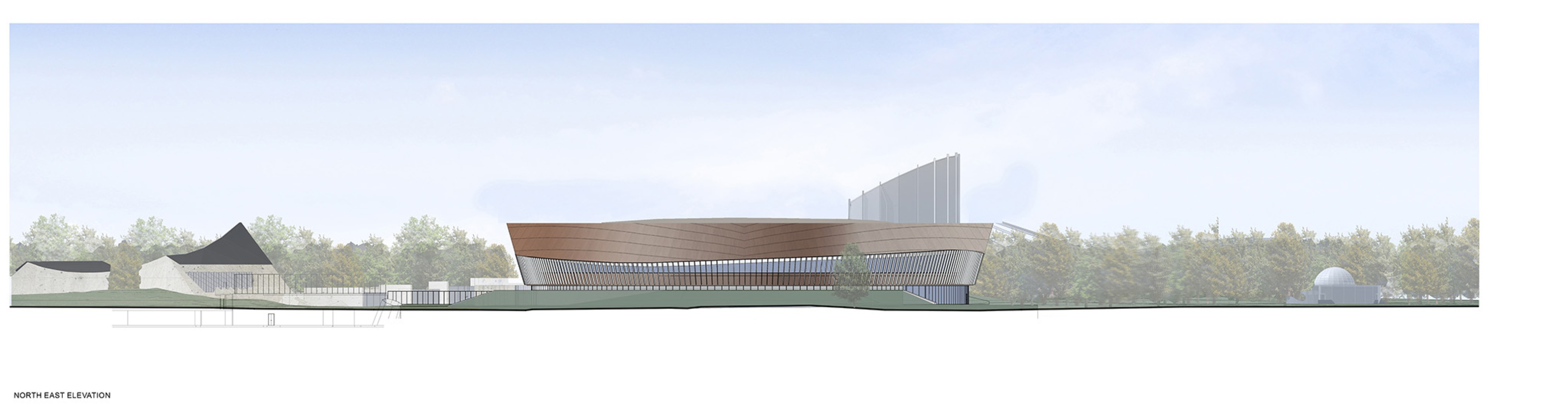 Northeast elevation. Coronation Park by HCMA + Dub Architects + FaulknerBrowns.