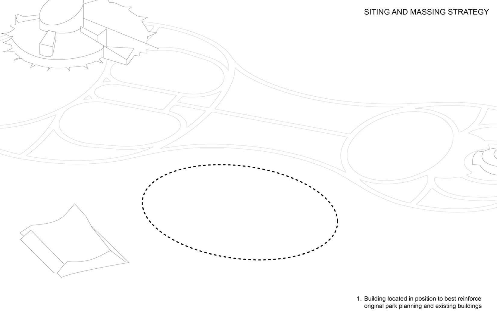 Massing diagram. Coronation Park by HCMA + Dub Architects + FaulknerBrowns.