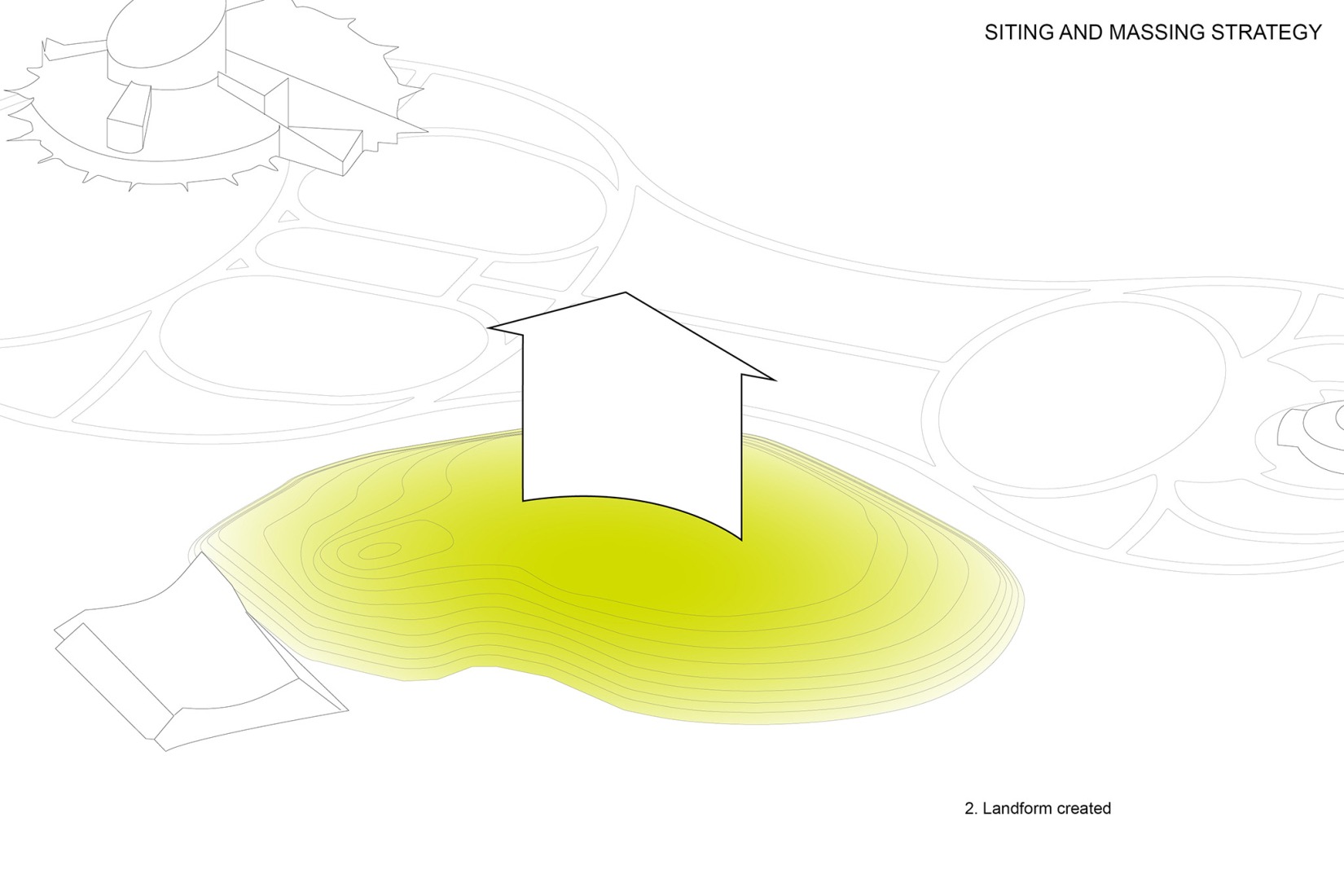 Massing diagram. Coronation Park by HCMA + Dub Architects + FaulknerBrowns.