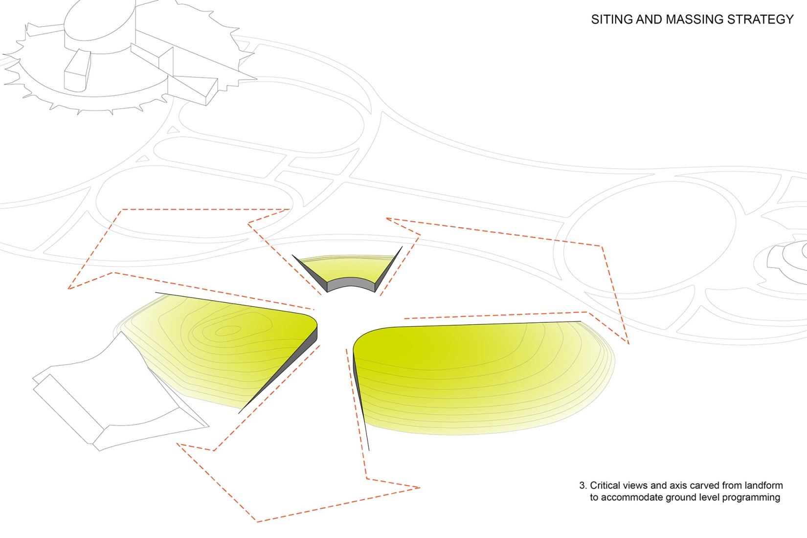 Massing diagram. Coronation Park by HCMA + Dub Architects + FaulknerBrowns.