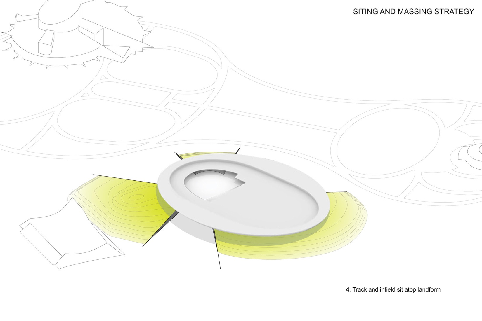 Massing diagram. Coronation Park by HCMA + Dub Architects + FaulknerBrowns.
