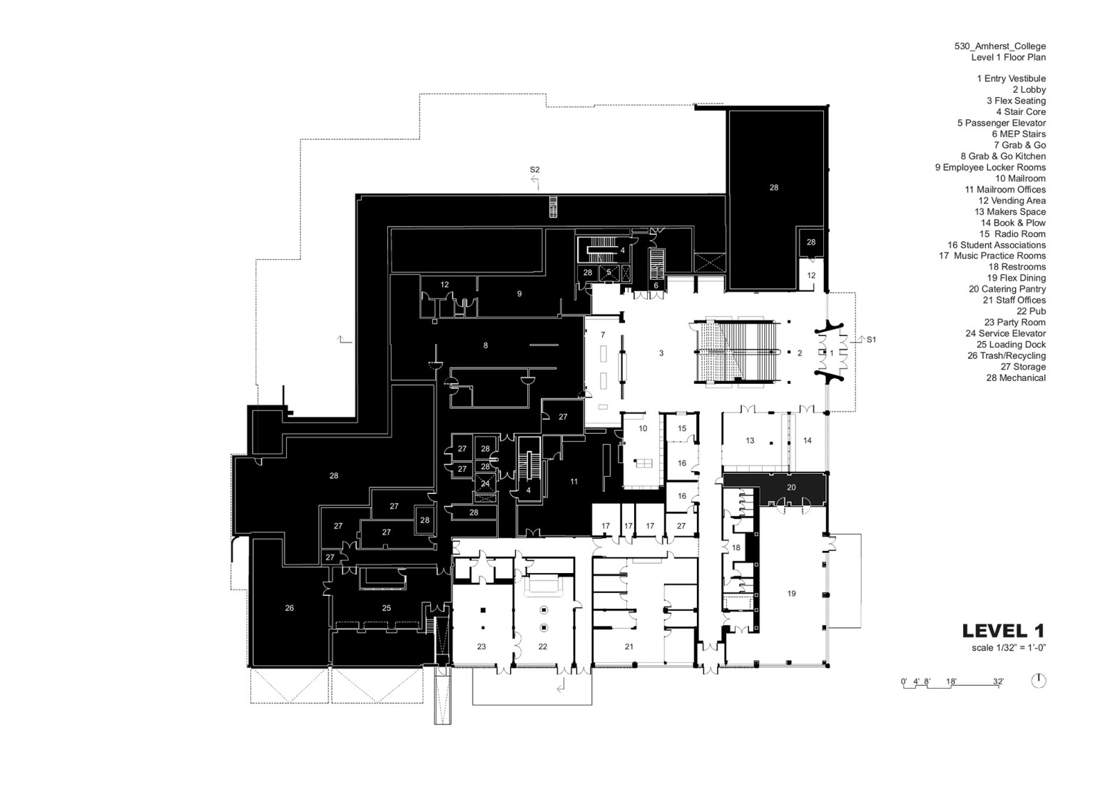 First floor plan. Amherst College by Herzog & de Meuron.