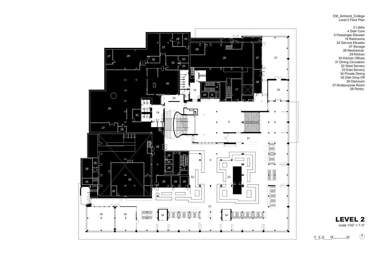 Second floor plan. Amherst College by Herzog & de Meuron.